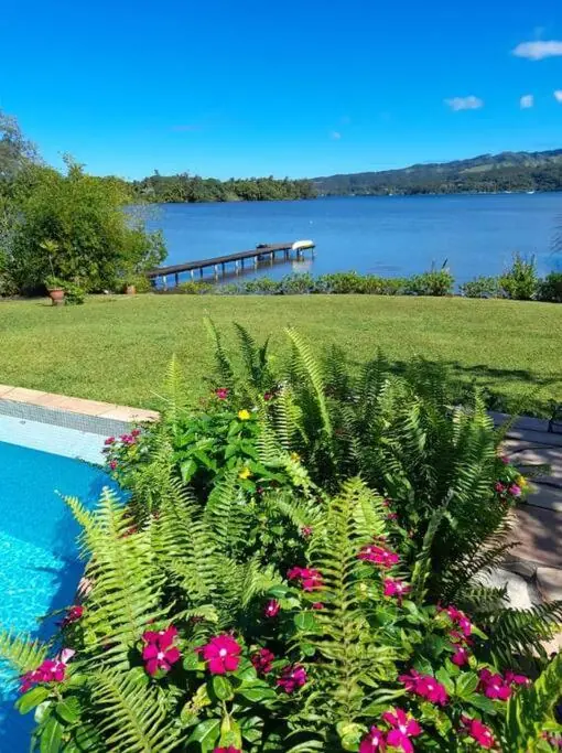 Garden view over Phaeton Bay lagoon